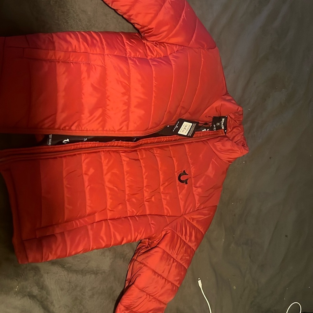 True religion red puffer jacket
